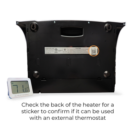 Check the back of the heater for a sticker to confirm if it can be used with an external thermostat